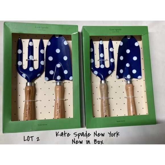 Kate Spade New York Polka Dot Garden Tool Set - 2 Wooden Handle Tools New In Box - Picture 1 of 2